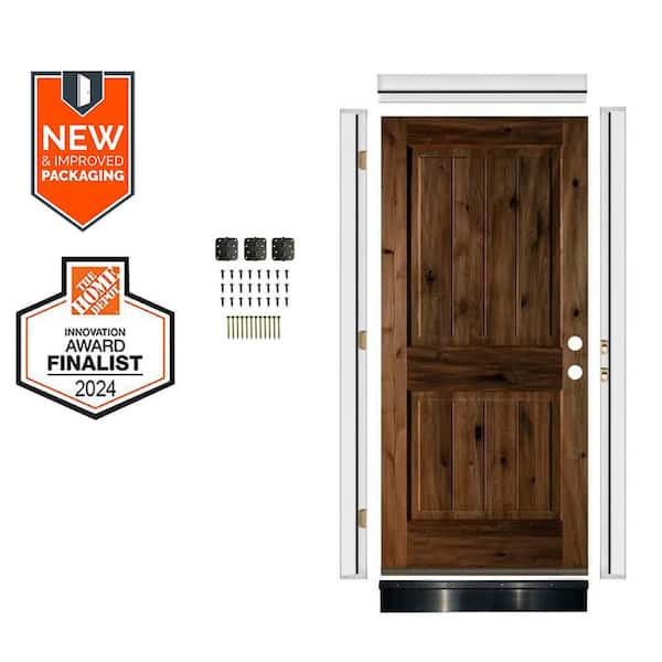 32in.x80in. Knotty Alder Sq. Top VG Left-Hand Provincial Stain Wood Assembly Required Front Door Kit w/QuickAssembleJamb