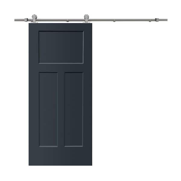 CALHOME 30 in. x 80 in. Charcoal Gray Stained Composite MDF 3-Panel Interior Sliding Barn Door with Hardware Kit