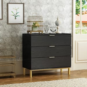 3-Drawers Black Wood Chest of Drawers Dresser Vanity Table Storage Cabinet Nightstand 29.7 in. H x 31.5 W x 15.7 D