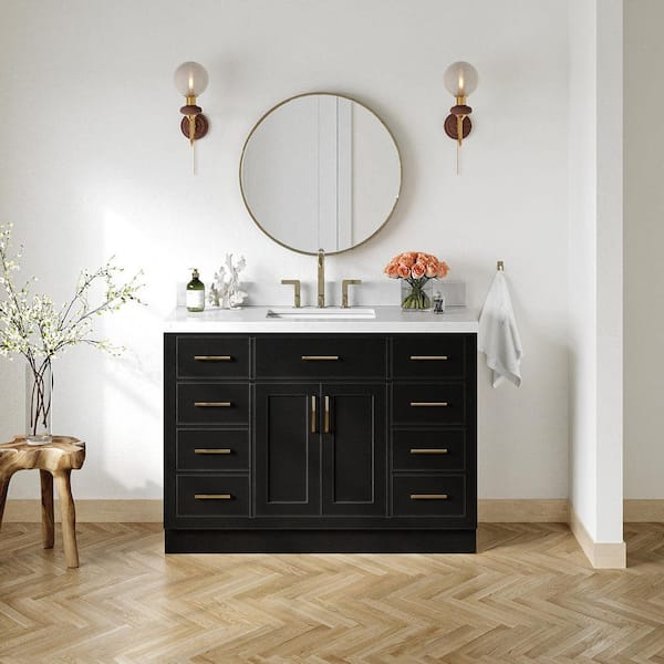 Hepburn 48 in. W x 22 in. D x 36 in. H Single Sink Freestanding Bath Vanity in Black with Carrara White Quartz Top