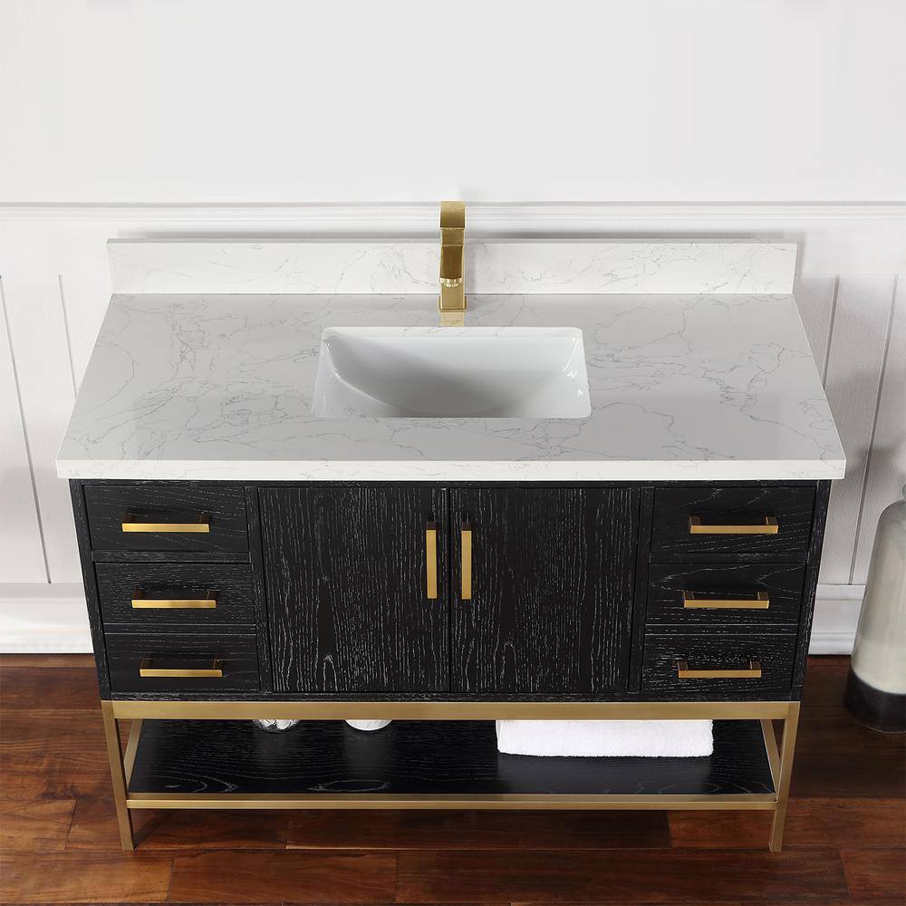 Wildy 48" Black Oak Single Bathroom Vanity with Gold Hardware