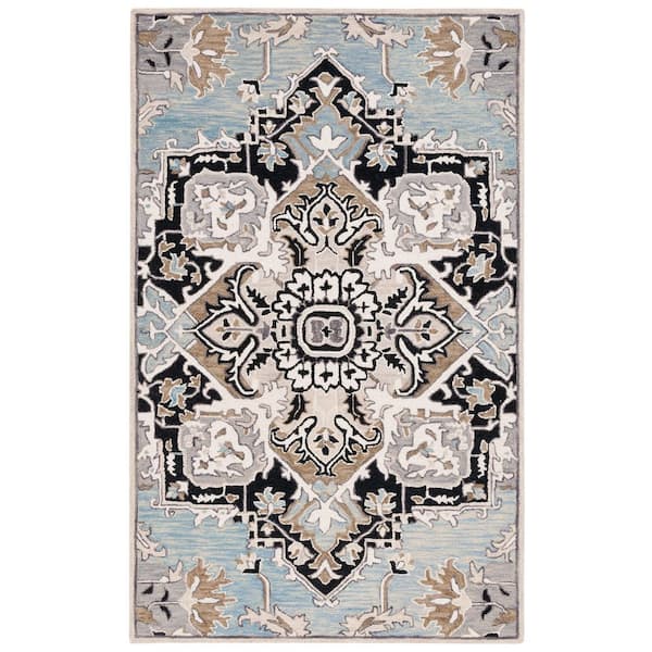 Aspen 6 ft. x 9 ft. Blue/Black Ornate Medallion Area Rug