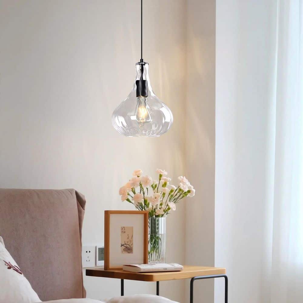 Home -Lighting 60-Watt 1-Light 9.44 in. Modern Clear Glass Pendant (Black Finish)-Kitchen Island, Bedroom, Dining & More price history on PriceWatchPro