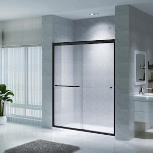 TAMPA 59 in. W x 72 in. H Double Sliding Semi Frameless Shower Door in Matte Black with Clear Glass