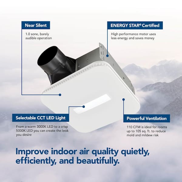 110 CFM Bathroom Exhaust Fan with CCT LED Light CleanCover Grille, ENERGY STAR 110 CFM Bathroom Exhaust Fan with CCT LED Light CleanCover Grille, ENERGY STAR