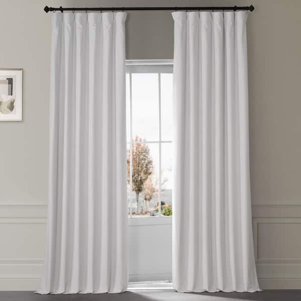 Misty White Signature Plush Velvet Hotel 50 in. W x 120 in. L Rod Pocket Blackout Curtain (Single Panel)