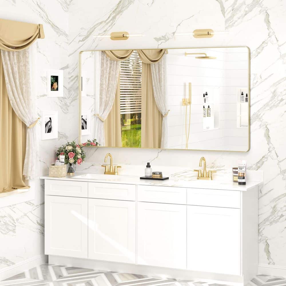 Brushed Gold Aluminum Rectangular Vanity Mirror, 55x30 Inch