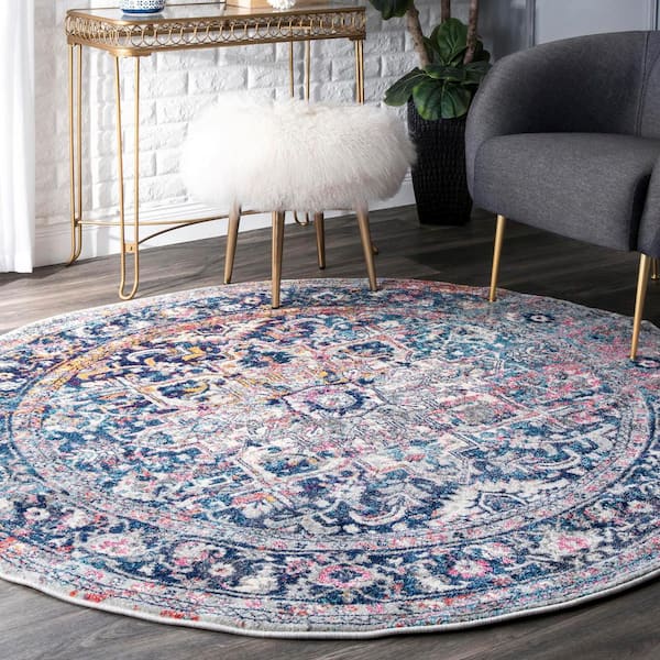 Persian Vintage Raylene Blue 8 ft. x 8 ft. Round Rug