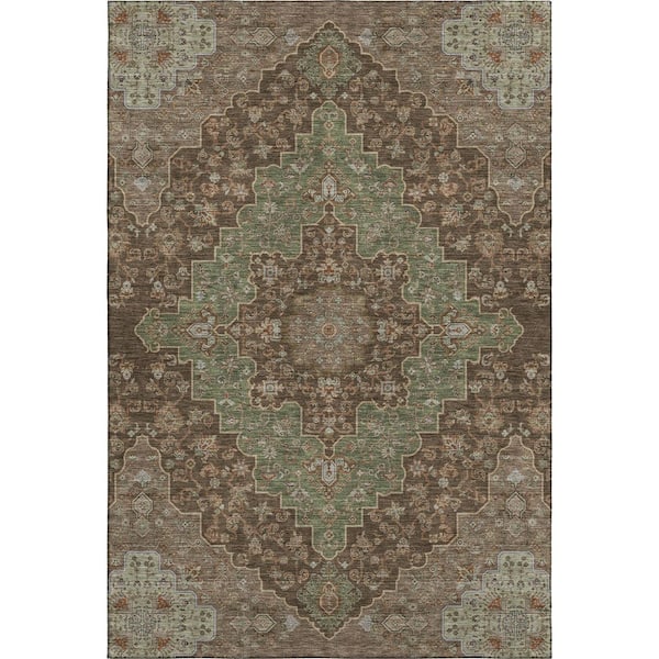 Mayfield Premium Machine Washable Abstract AMF2486 Chocolate 10 ft. x 14 ft. Area Rug