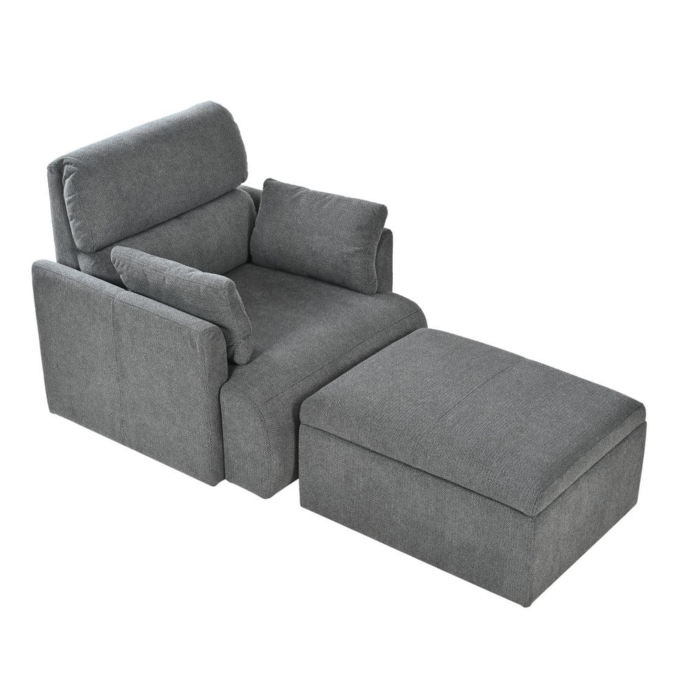 Harold Modern Dark Gray Upholstered Fabric Oversized Accent Arm Chair with Storage Ottoman