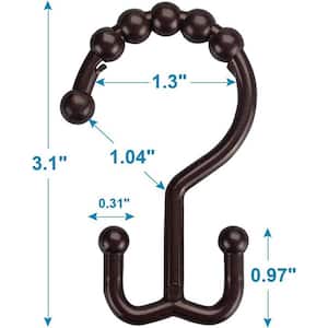 Plastic Double Shower Curtain Rings/Hook for Bathroom Shower Curtain Rod Set of 12, Brown