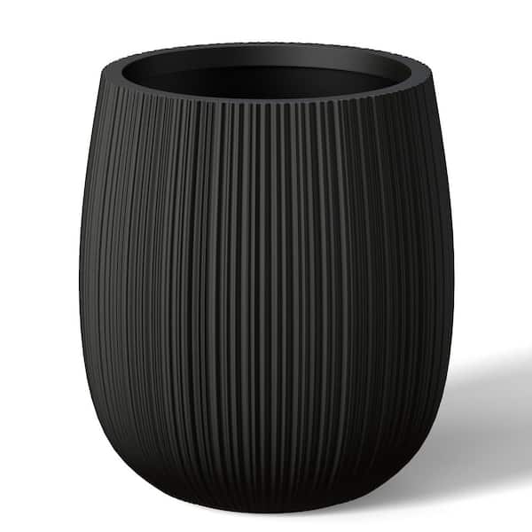 13 in. Middle Charcoal Black Concrete Round Planter / Pot with Drainage Holes