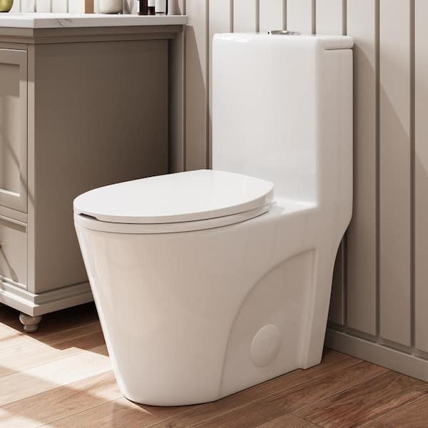 Hanikes 1-Piece 1.1/1.6 GPF Dual Flush Elongated WaterSense ADA Toilet in White with Map Flush 1000g, Soft Closed Seat Included