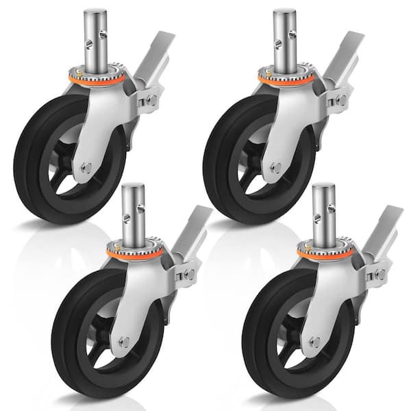 8 in. Scaffolding Ladder Wheels, 1-3/8 in. Solid Round Stem Caster with Dual Locking Brakes, 1100 lb. Capacity Per Wheel