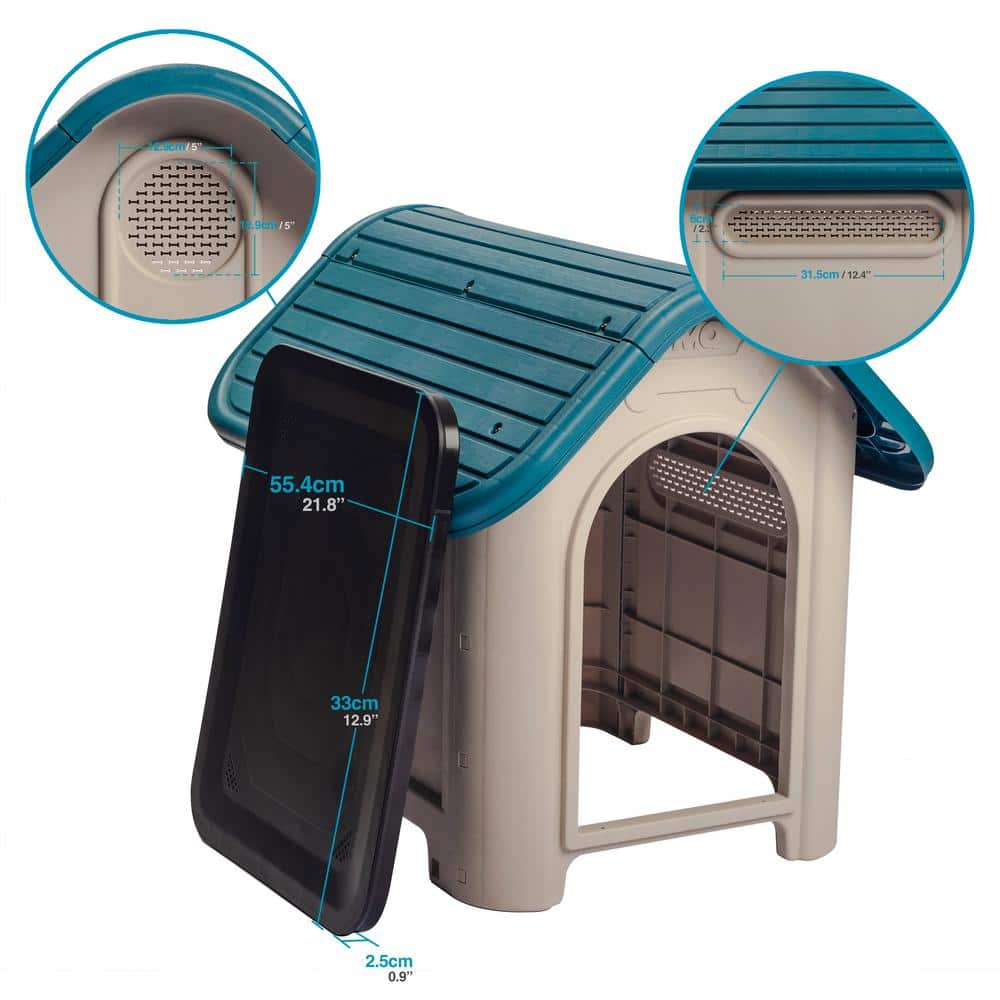 Turquoise and Beige Polypropylene Dog House with Bowl for Small/Medium Breeds