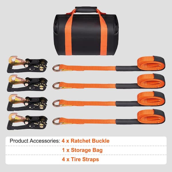 Vehiclex Lasso Tie Downs - 4 Pack Ratchet Straps With Flat Hooks For Trailers