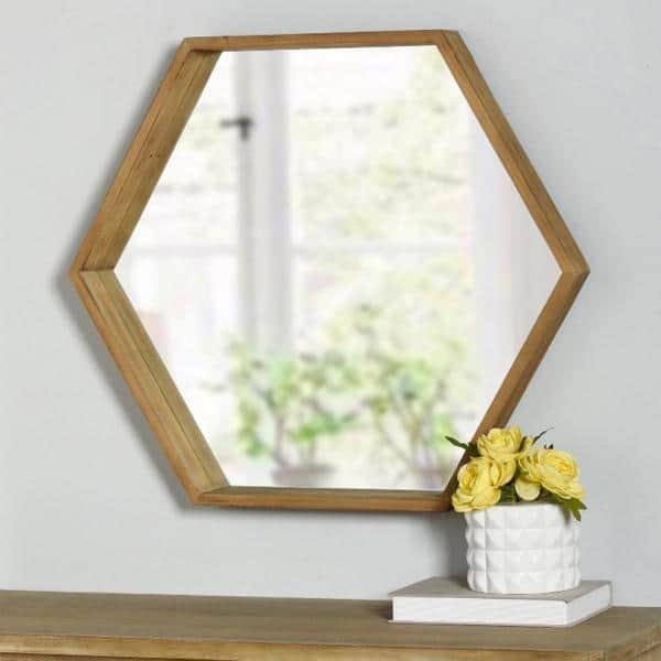 StyleWell Medium Hexagonal Natural Wood Modern Mirror with Deep-Set Frame  (25 in. H x 29 in. W) DW27034HD The Home Depot
