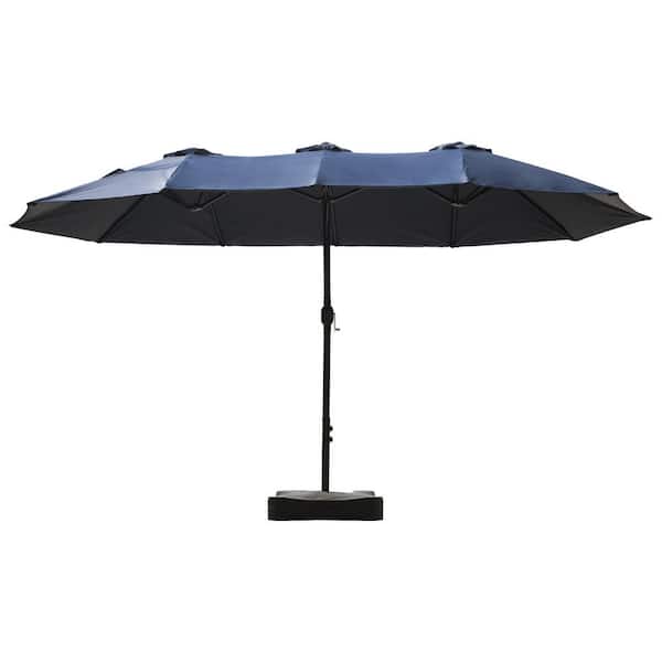 15 ft. Market Patio Umbrella with Crank, UPF50+ Polyester Canopy and Weighted Base in Navy Blue