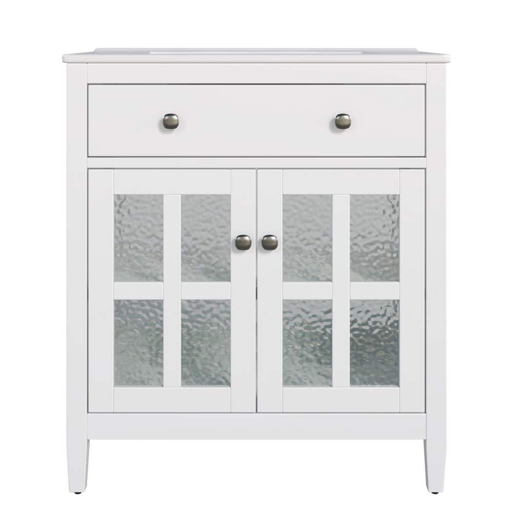 30 in. White Wood Rectangle Vessel Sink Bathroom Vanity Combo with Adjustable Shelf and Tip-Out Tray price history on PriceWatchPro