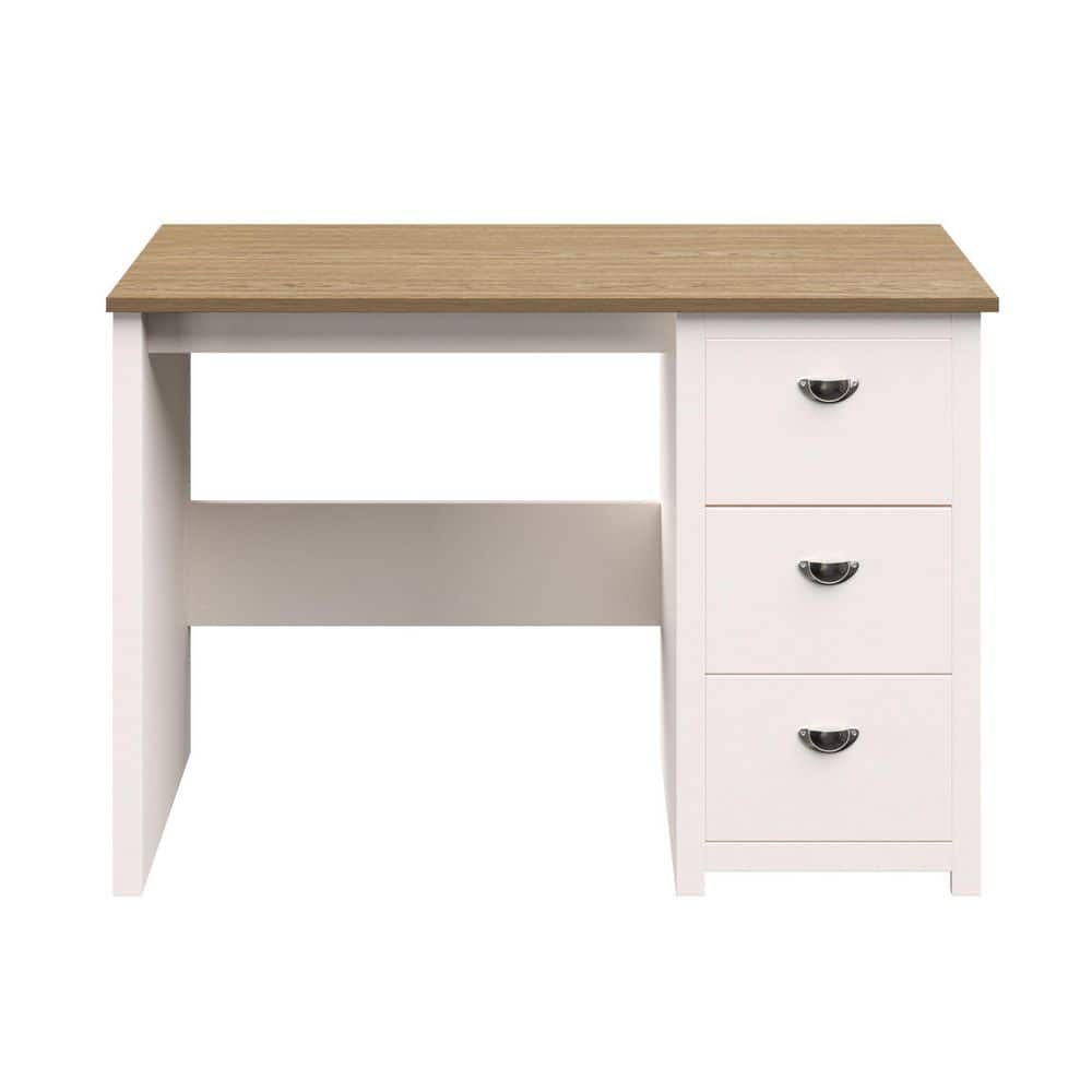 White Wood Computer Desk with 3-Drawer Filing Cabinet