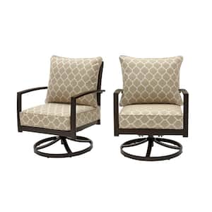 Whitfield Dark Brown Wicker Patio Motion Conversation Chair with CushionGuard Toffee Trellis Tan Cushions (2-Pack)
