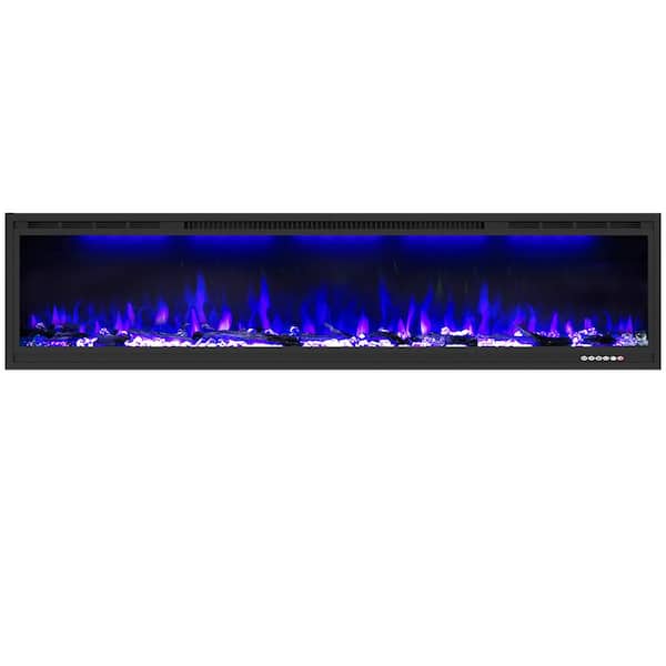 Prismaster ...keeps your home stylish 84 in. Wi-Fi Wall-Mounted and Recessed Smart Electric Fireplace Insert in Black, Adjustable Flames and Thermostat, 1500W