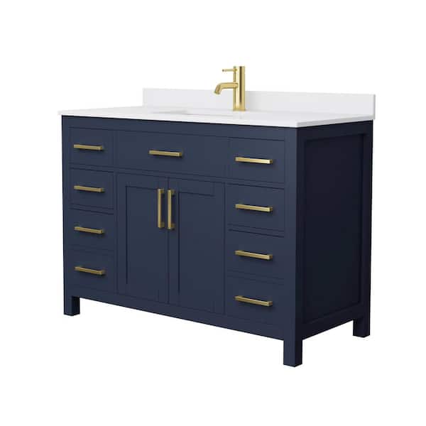 Wyndham Collection Beckett 48 in. W x 22 in. D x 35 in. H Single Sink Bathroom Vanity in Dark Blue with White Cultured Marble Top