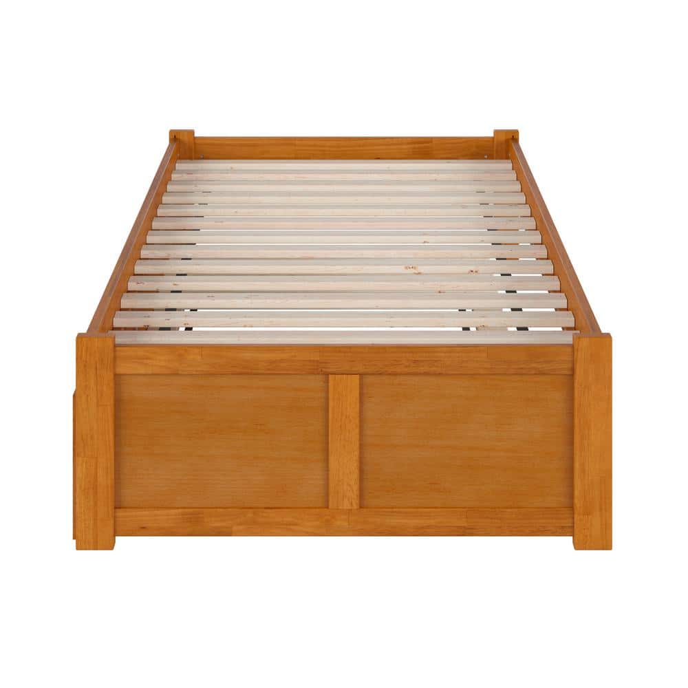 Light Toffee Twin Wood Platform Bed with Trundle and Slats