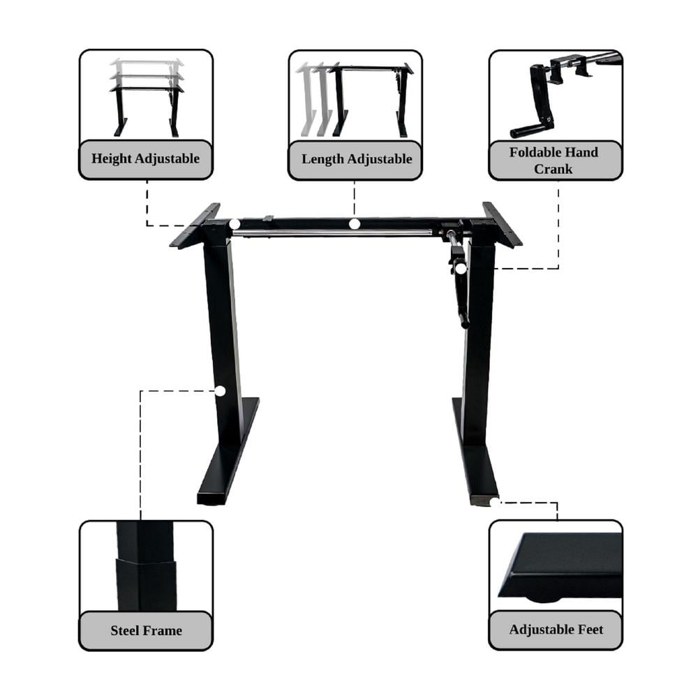 Gray Adjustable Height Crank Standing Desk Frame