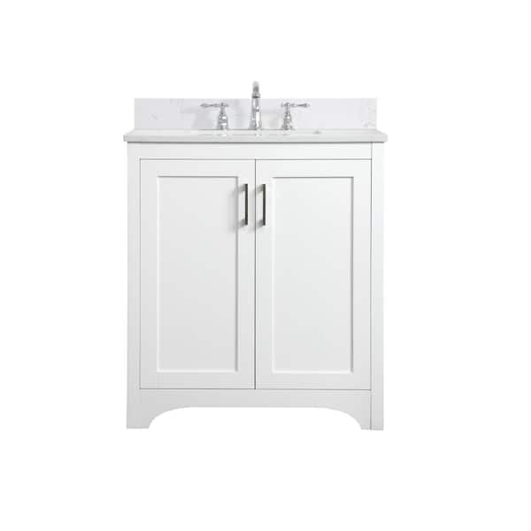 Unbranded Simply Living 30 in. W x 19 in. D x 34 in. H Bath Vanity in White with Calacatta White Engineered Marble Top