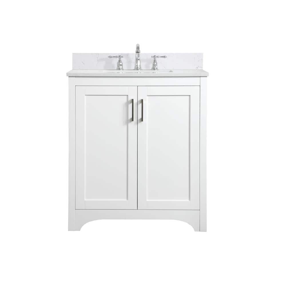 30 in. W Single Bath Vanity in White with Engineered Stone Vanity Top in Wh