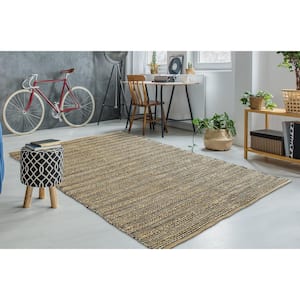 Finn Contemporary Tan/Gray 7 ft. 9 in. x 9 ft. 9 in. Handwoven Braided Natural Jute and Chenille Area Rug