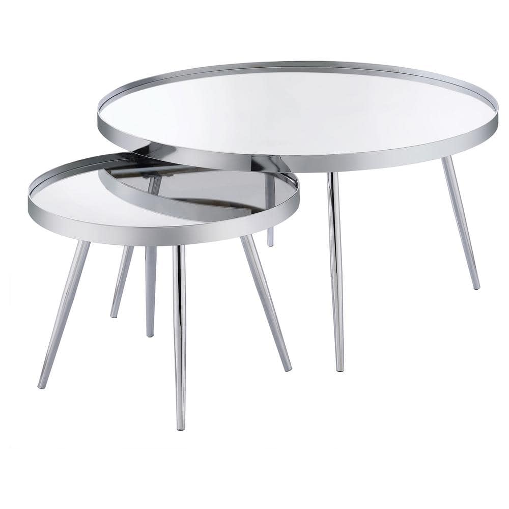 Kaelyn Round Chrome Metal Mirrored Nesting Coffee Table Set