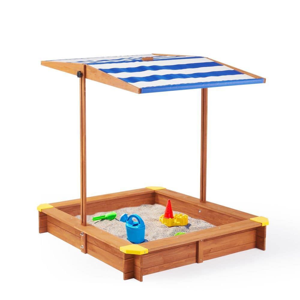 3.87 ft. W x 3.87 ft. L Wood Kids Sandbox with Cover for Backyard