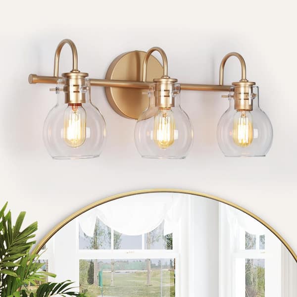 Robb Modern 3-Light Gold Bathroom Vanity Light Interior Powder Room Lighting with Clear Globe Shades