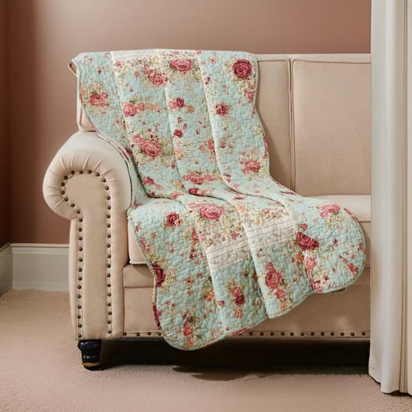 Benjara Multi-Colored Rose Flowers Print Cotton Throw Blanket