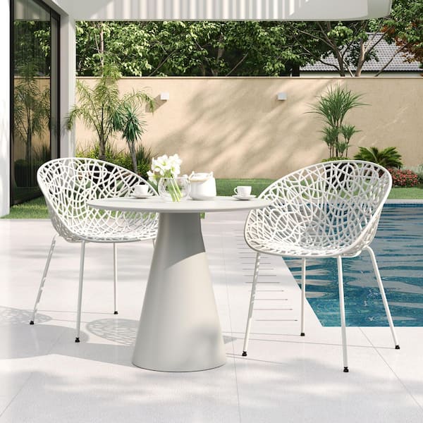 CHRISTOPHER KNIGHT HOME Juno Outdoor Patio Dining Chairs, Iron, Plastic, White, Set of 2