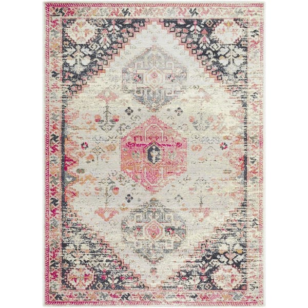 Warsaw Pink/Grey Traditional 8 ft. x 10 ft. Indoor/Outdoor Area Rug