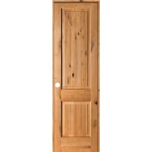 24 in. x 96 in. Knotty Alder 2 Panel Right-Hand Square Top V-Groove Clear Stain Solid Wood Single Prehung Interior Door