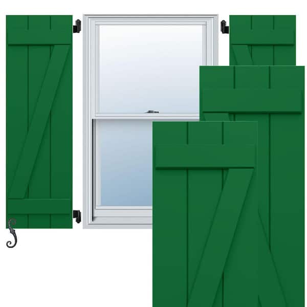 21 1/2"W x 56"H EnduraCore Composite 4-Board Joined Board-n-Batten Shutters +ZBar, Viridian Green (Pair-No Hardware)