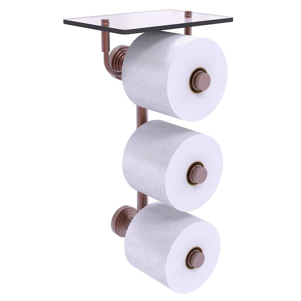 Waverly Place Collection Wall Mounted Toilet Paper Holder in Antique Copper with Glass Shelf