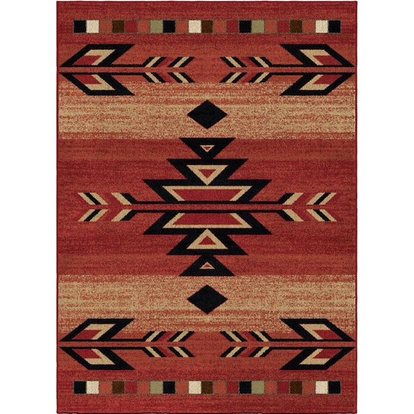 Hearthside Rio Grande Lodge Red 8 x 10 ft. Woven Abstract Polypropylene Rectangle Area Rug