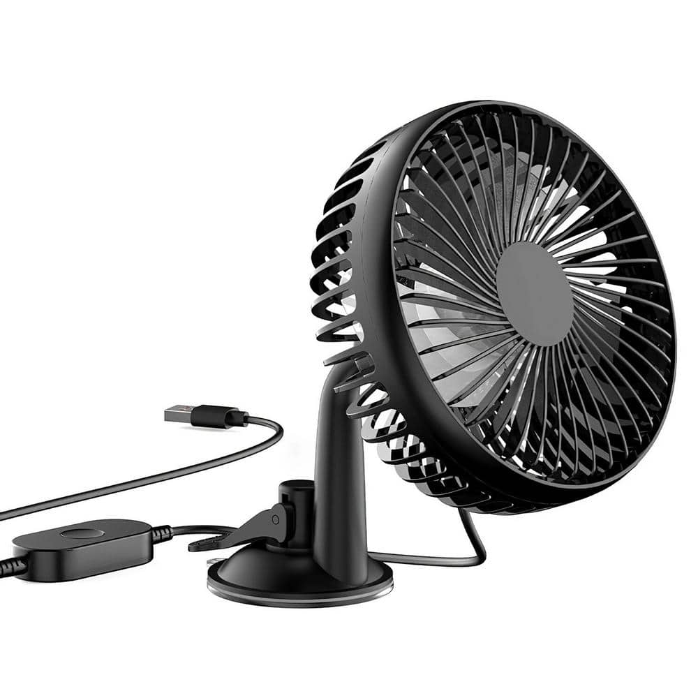 360 Rotatable Portable USB Powered 5 in. 3 fan speeds Desk Fan in Black, Ca