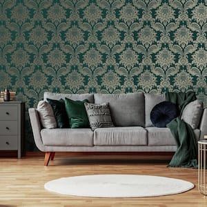 Archive Damask Teal and Gold Removable Wallpaper Sample