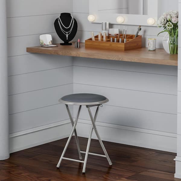 Backless 18 in. Counter Bar Stool with Vinyl Padded Seat for Kitchen or Rec Room, Portable Indoor Folding Chair, Gray