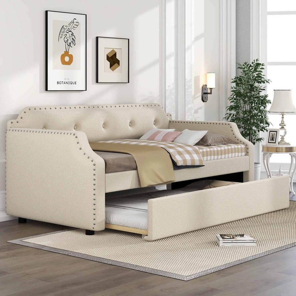 Beige Twin Upholstered Daybed with Trundle price history on PriceWatchPro
