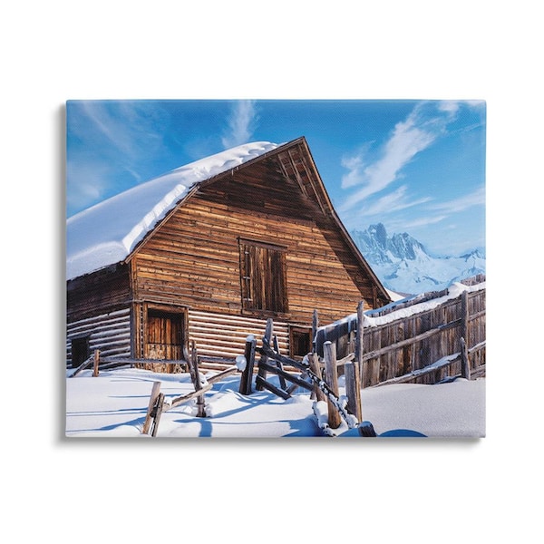 Stupell Industries Winter Log Cabin Photograph byBeth Sheriden 1 Piece Unframed Graphic Print Architecture Poster Art Print 48 in. x 36 in.