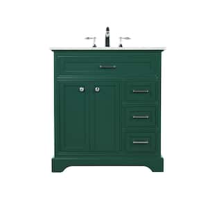 Simply Living 32 in. W x 21.5 in. D x 35 in. H Bath Vanity in Green with Carrara White Marble Top