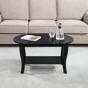 American Heritage 36 in. Black Oval MDF Coffee Table with Shelf