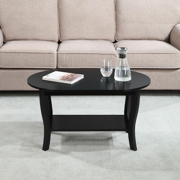 Convenience Concepts American Heritage 36 in. Black Oval MDF Coffee Table with Shelf